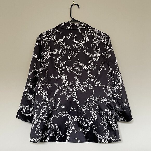 Attitude Open Front 3/4 Sleeve Lined Jacket Black Floral XL - Picture 2 of 6